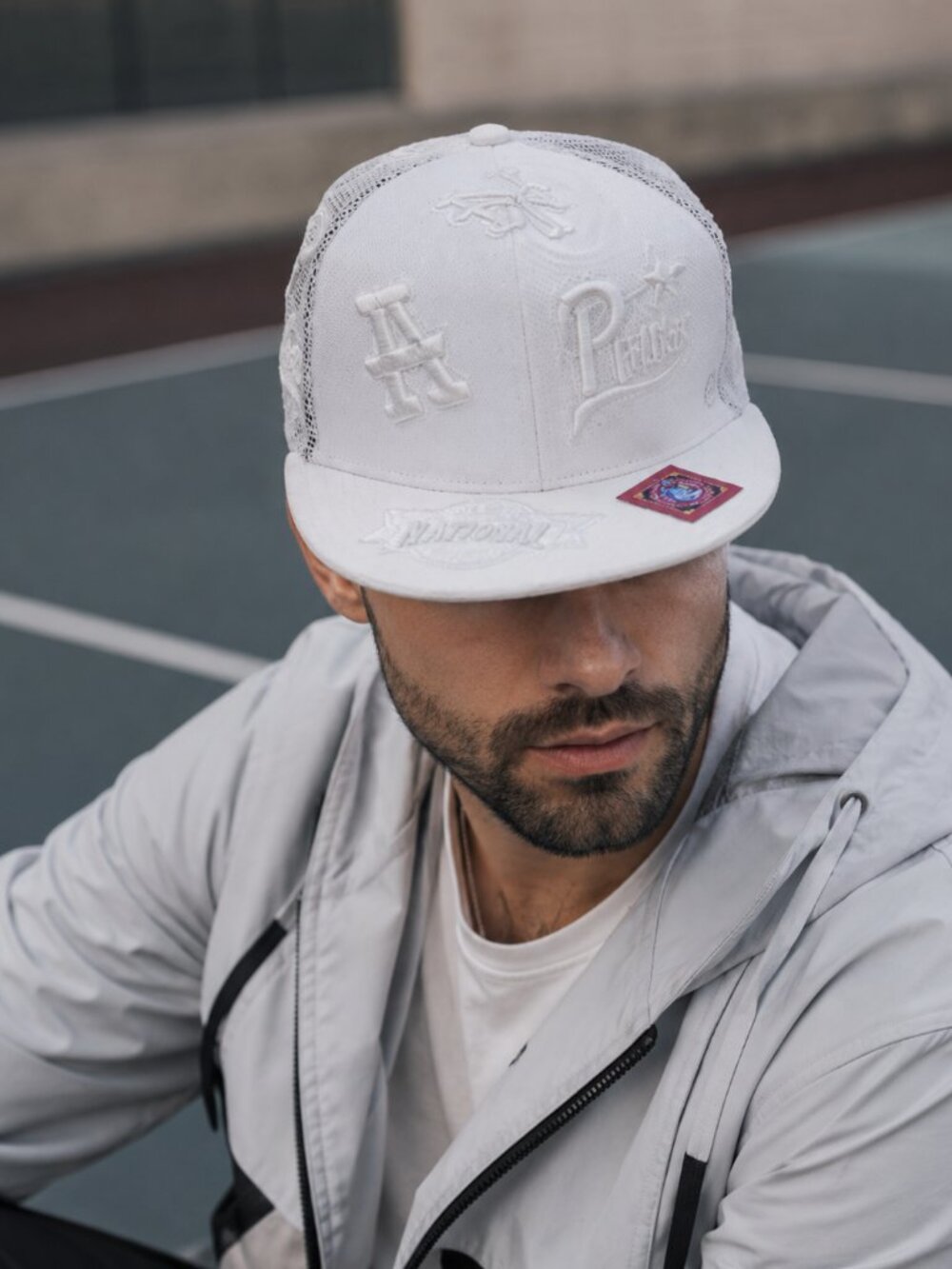 Crossover IncWhite US CityName Ethos Fitted Embroidered Baseball Ball Cap 7 3/4